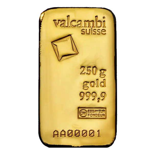 250g Gold Bar | Valcambi | Casted - image 1