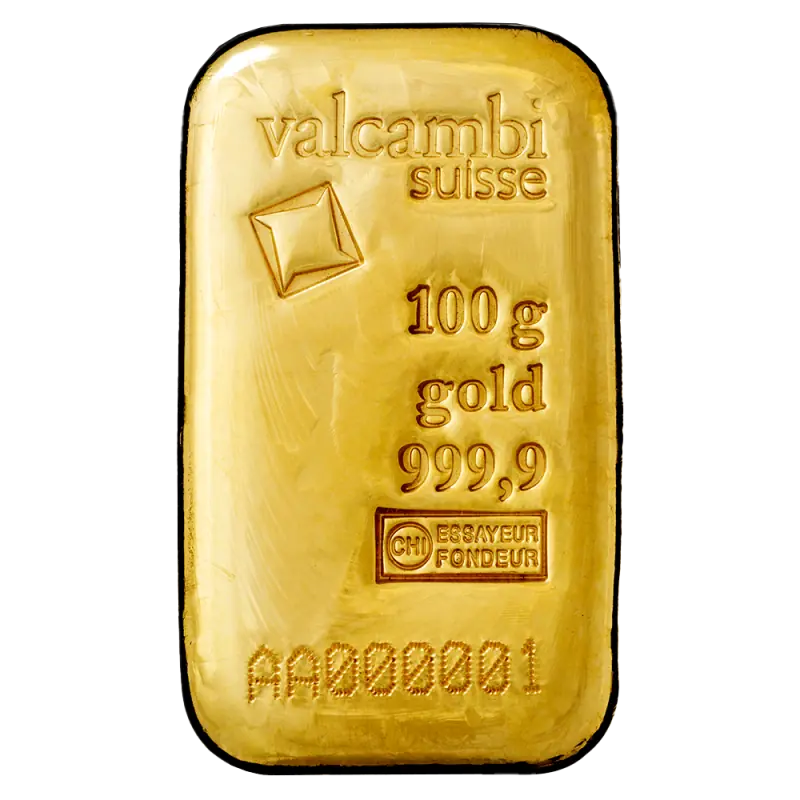 100g Gold Bar | Valcambi | Valatud - pilt 1